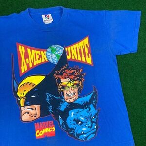 Vintage X Men Unite Shirt Mens M Blue 1993 Marvel Wolverine Cyclops Beast 90s